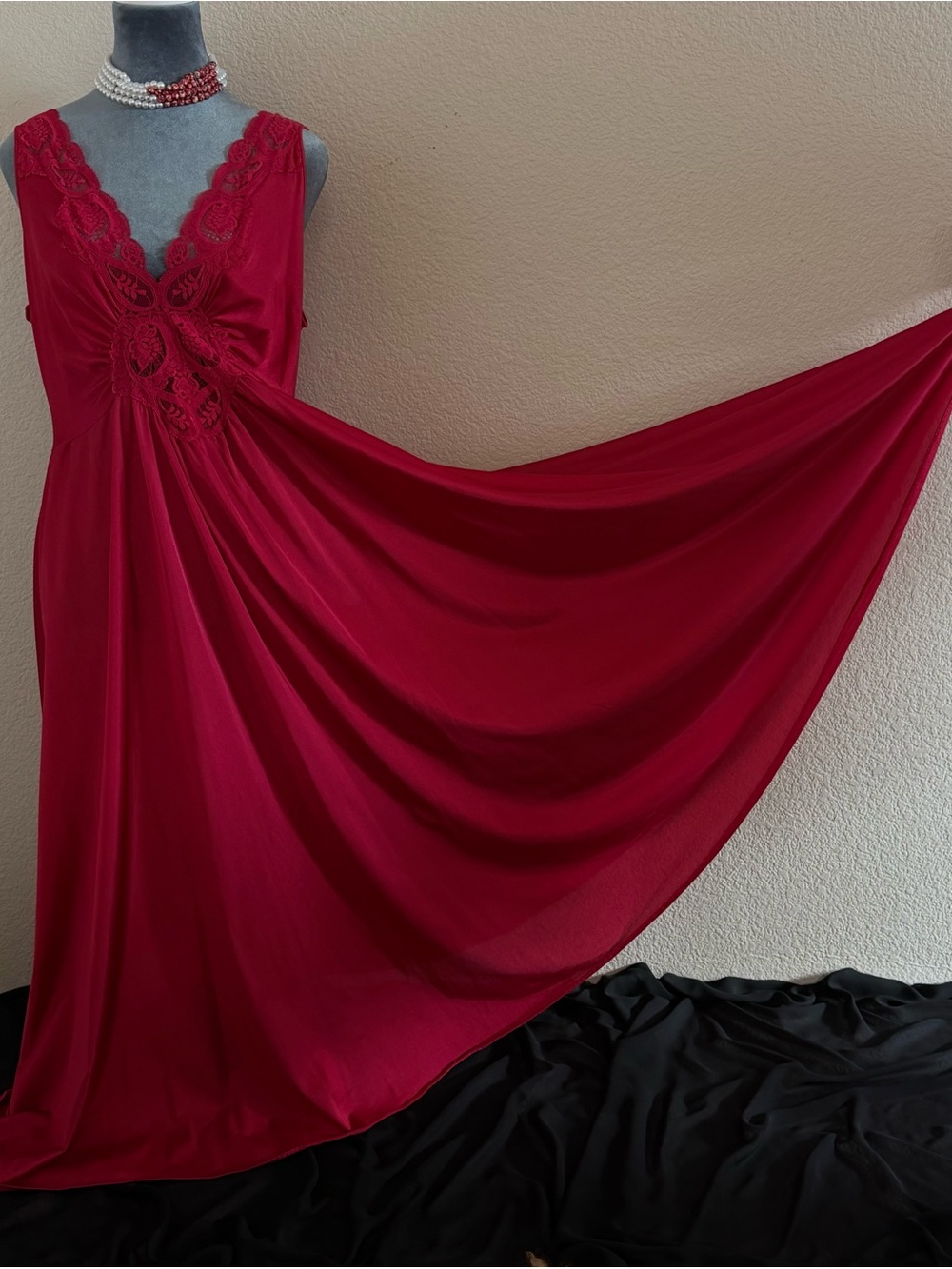 Vintage Burgundy Red Olga Full Sweep Maxi Long Nightgown Slip Dress Chemise Plus